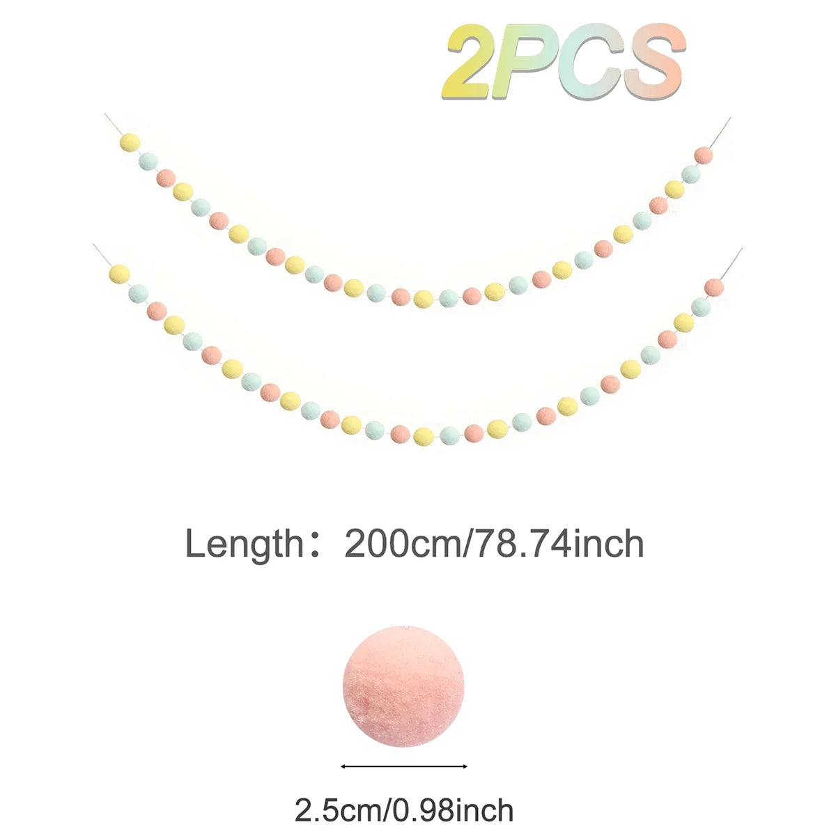 Felt Ball String Ornaments | 2M Pompom Garland for Wall & Nursery Decor