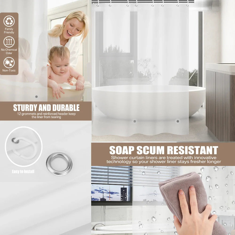 Durable Waterproof PEVA Bathroom Screen | White/Black/Clear Curtain