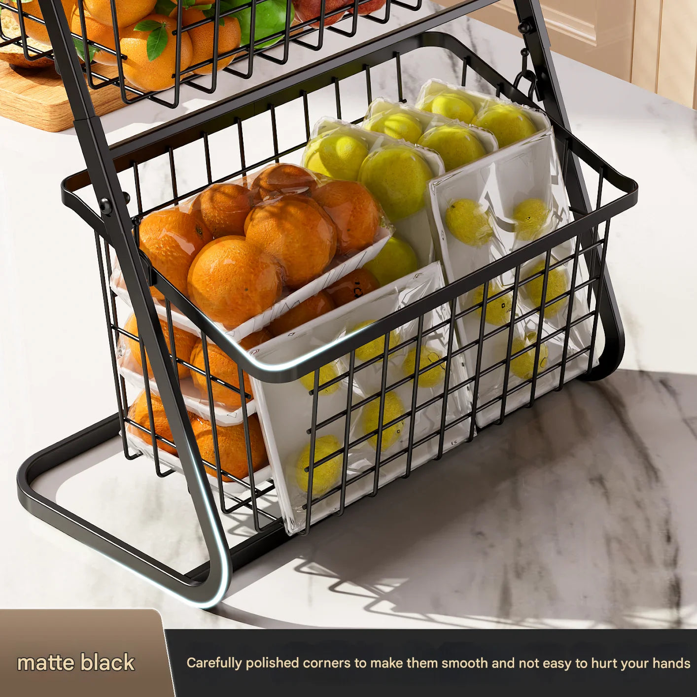 Household Black Multi-Tier Vegetable & Fruit Storage Basket | Floor Rack
